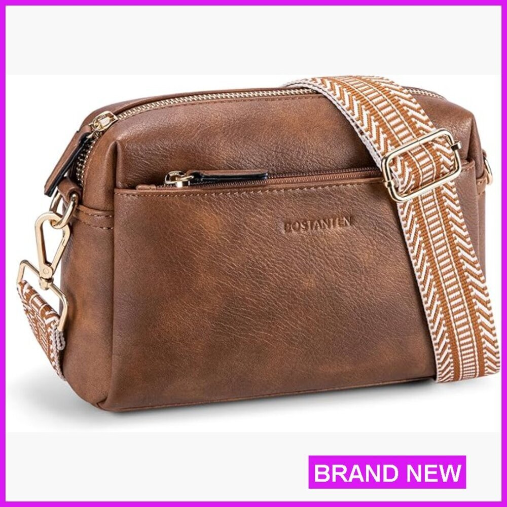 Triple Zip Vegan Leather Crossbody Purse Lightweight Chic Multi-Pocket Handbag